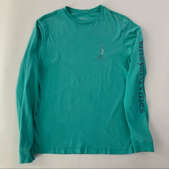 Vineyard Vines Long Sleeve Tee teal w/ Nautical Sailing motif - Picture 2 of 7